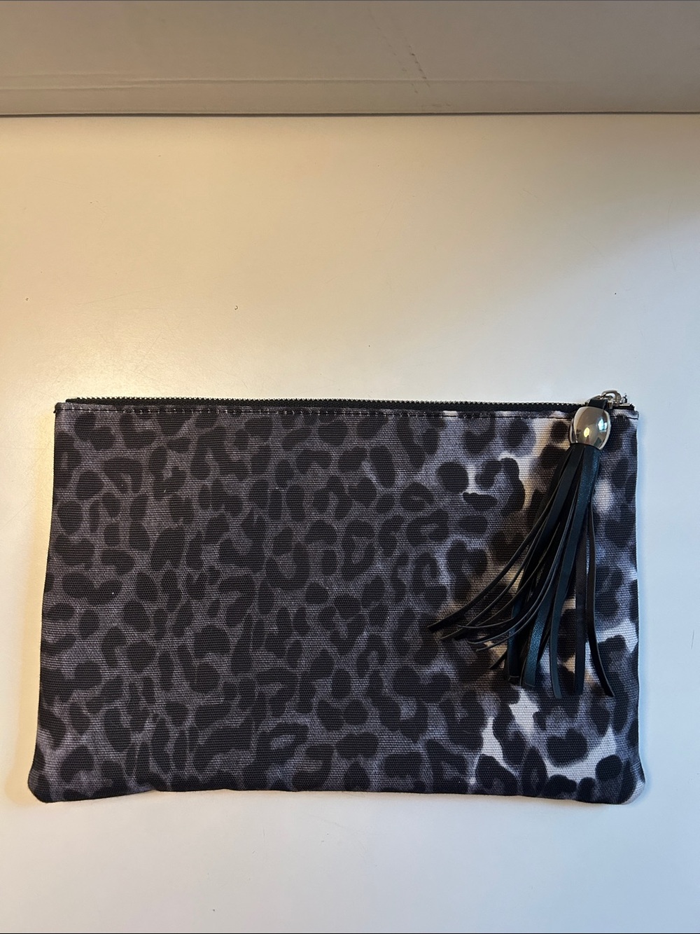 Equinox Leopard Print Zip Pouch with Tassel